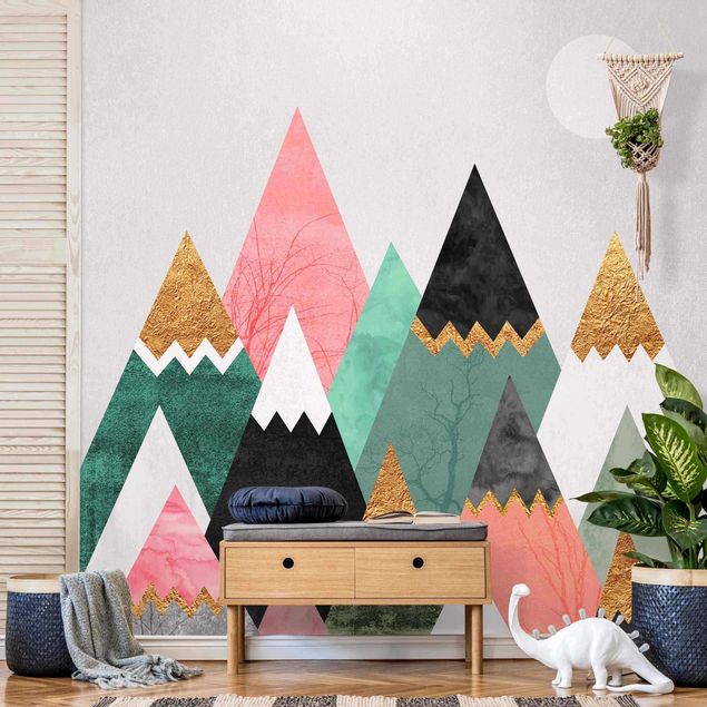 Fotobehang Triangular Mountains With Gold Tips
