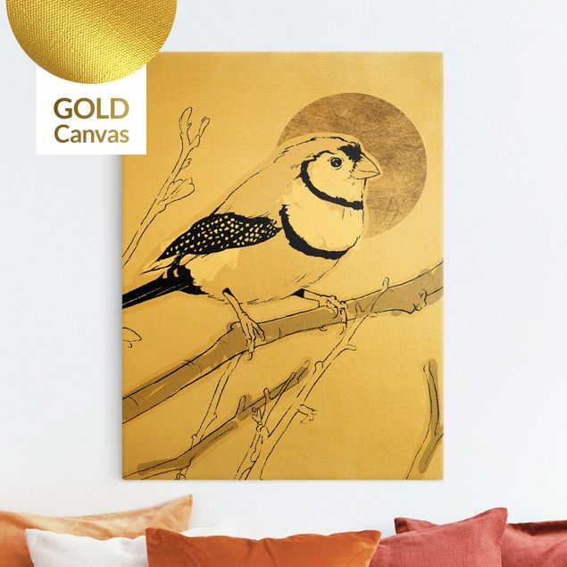 Canvas schilderijen - Goud Golden Sun Behind Bird III