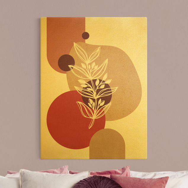 Canvas schilderijen - Goud Geometrical Shapes - Leaves Pink Gold