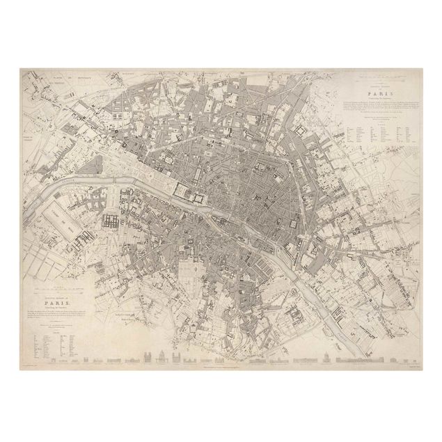 Canvas schilderijen Vintage Map Paris