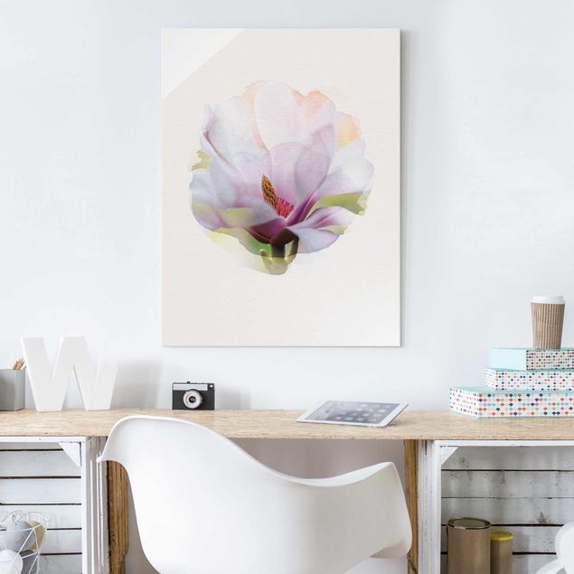Glasschilderijen WaterColours - Delicate Magnolia Blossom