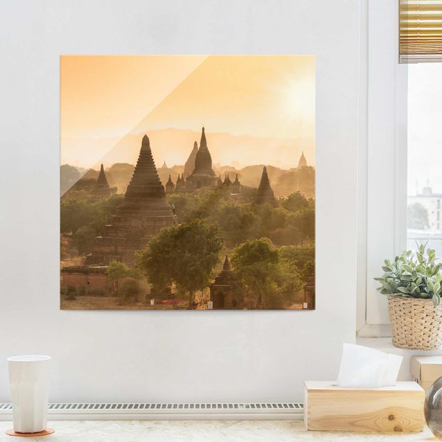 Glas Magnettafel Sun Setting Over Bagan