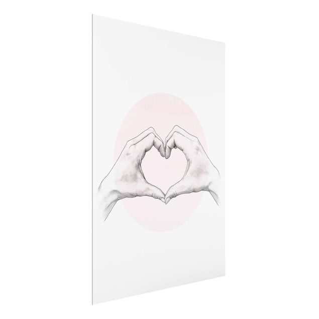 Glasschilderijen Illustration Heart Hands Circle Pink White