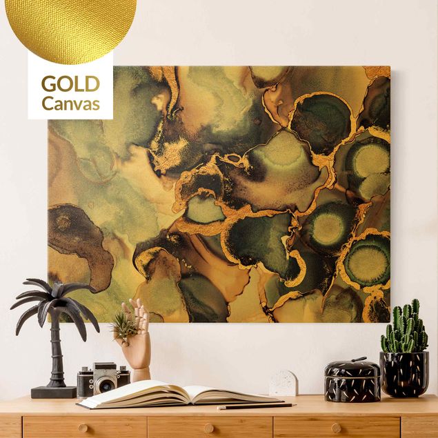 Canvas schilderijen - Goud Marble Watercolour With Gold