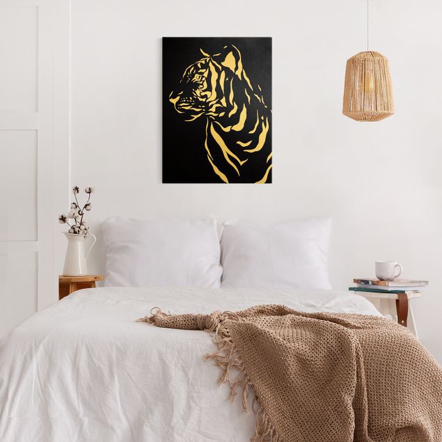 Canvas schilderijen - Goud Safari Animals - Portrait Tiger Black