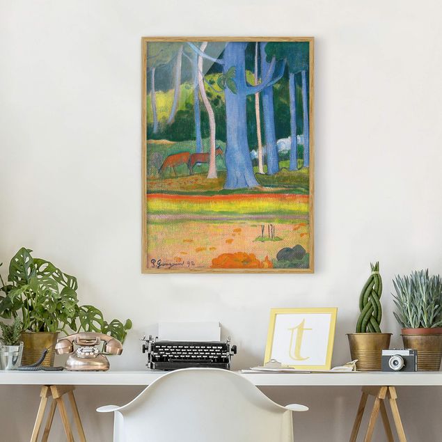 Ingelijste posters Paul Gauguin - Landscape with blue Tree Trunks