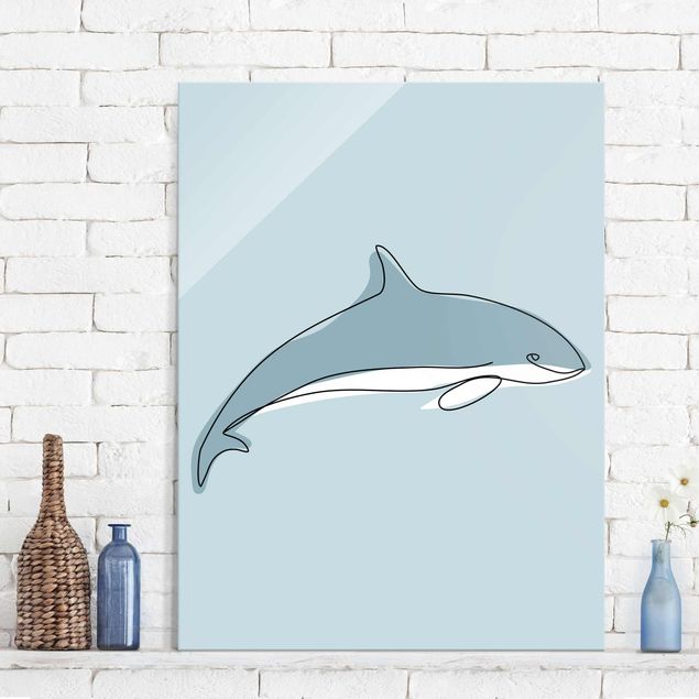 Glasschilderijen Dolphin Line Art