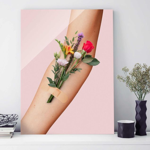 Glas Magnettafel Arm With Flowers