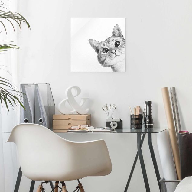 Glas Magnetboard Illustration Cat Drawing Black And White