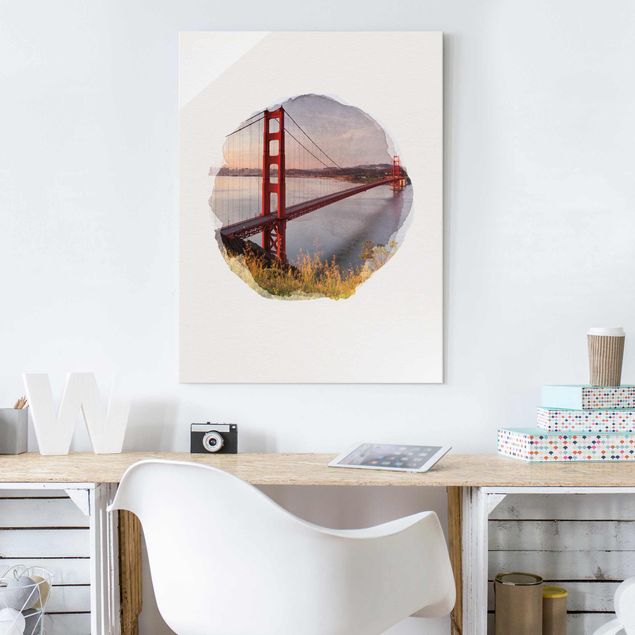 Glasschilderijen WaterColours - Golden Gate Bridge In San Francisco