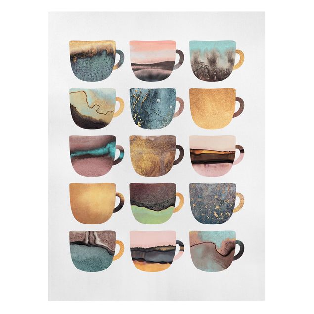 Canvas schilderijen Colourful Coffee Mugs With Gold