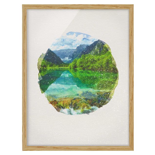 Ingelijste posters WaterColours - Mountain Lake With Mirroring
