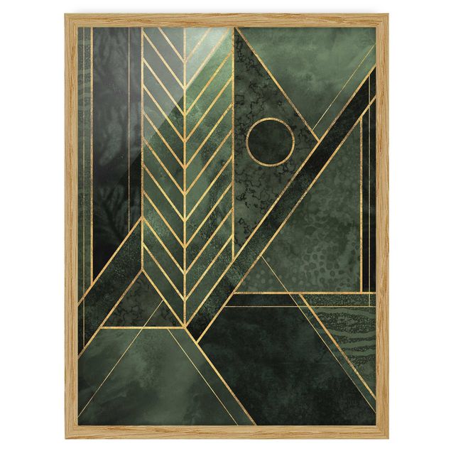 Ingelijste posters Geometric Shapes Emerald Gold