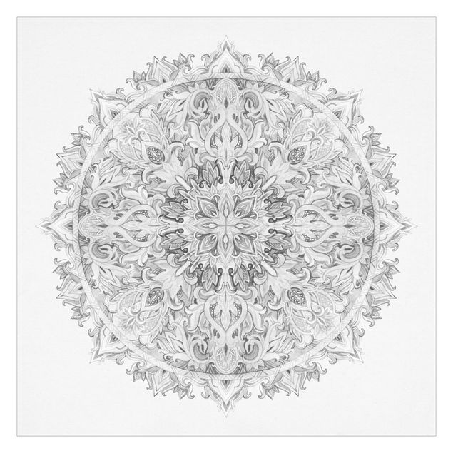 Patroonbehang Mandala Watercolour Ornament Black And White