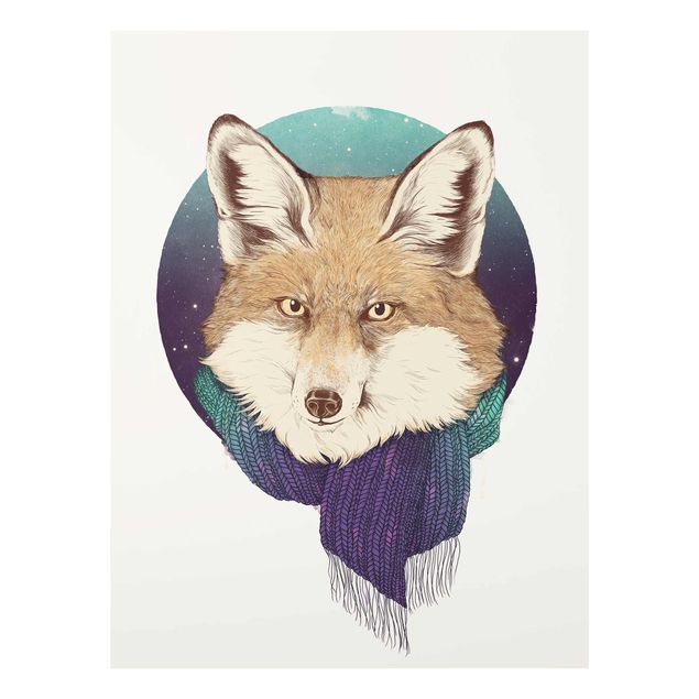 Glasschilderijen Illustration Fox Moon Purple Turquoise