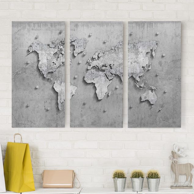 Canvas schilderijen - 3-delig Concrete World Map