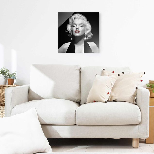 Glasschilderijen Marilyn With Red Lips