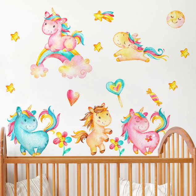 Muurstickers Unicorn watercolor nursery set