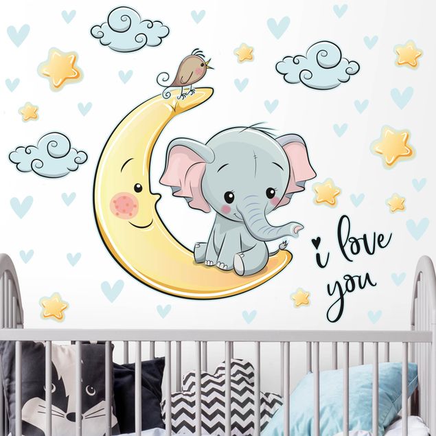 Muurstickers olifant Elephant Moon I Love You