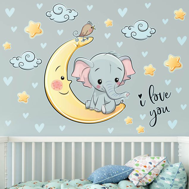 Muurstickers vogels Elephant Moon I Love You