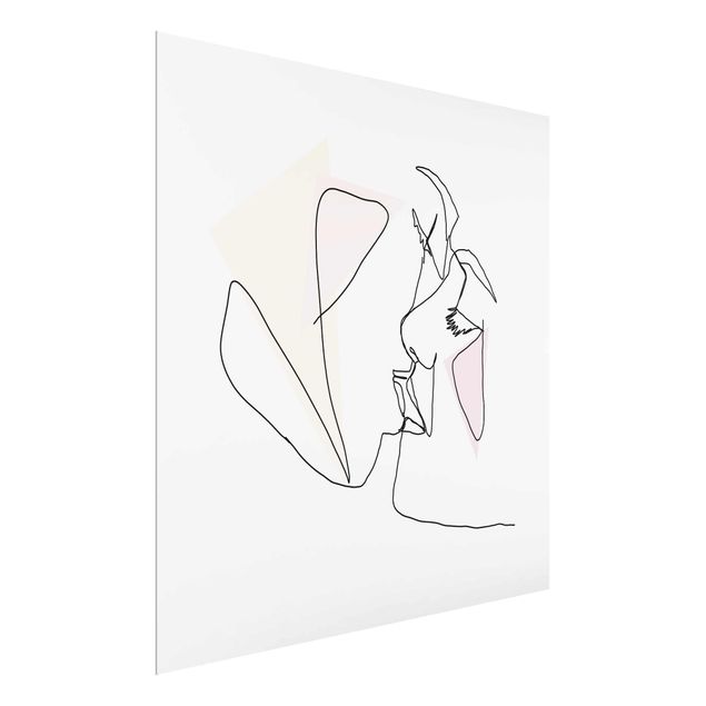 Glasschilderijen Kiss Faces Line Art