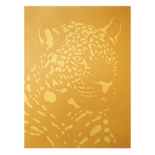 Canvas schilderijen - Goud Safari Animals - Portrait Leopard Beige
