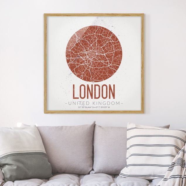 Ingelijste posters City Map London - Retro