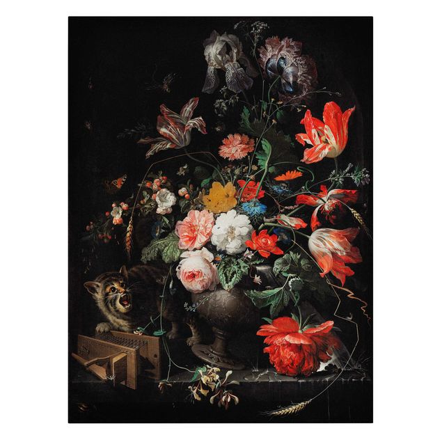 Canvas schilderijen Abraham Mignon - The Overturned Bouquet