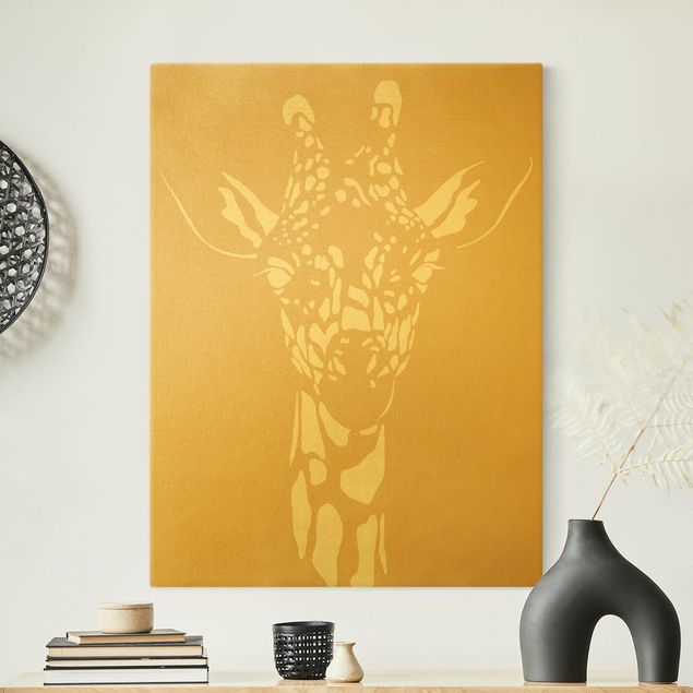 Canvas schilderijen - Goud Safari Animals - Portrait Giraffe Beige
