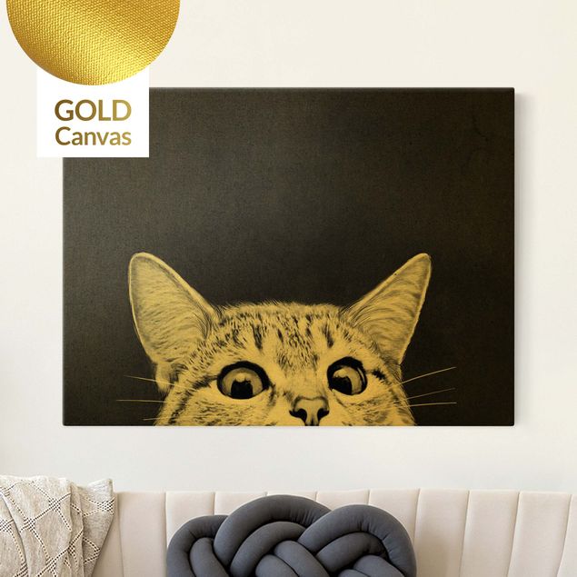 Canvas schilderijen - Goud Illustration Cat Black And White Drawing