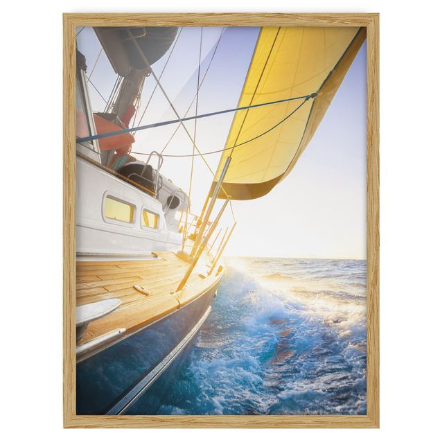 Ingelijste posters Sailboat On Blue Ocean In Sunshine