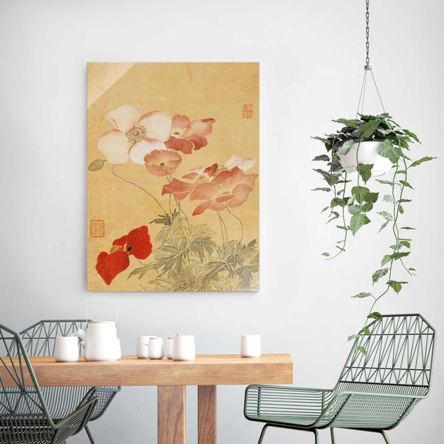 Glasschilderijen Yun Shouping - Poppy Flower