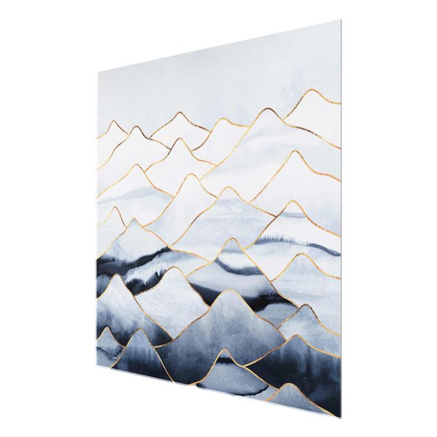 Glasschilderijen Watercolour Mountains White Gold