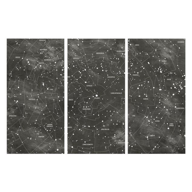 Canvas schilderijen - 3-delig Map Of Constellations Blackboard Look