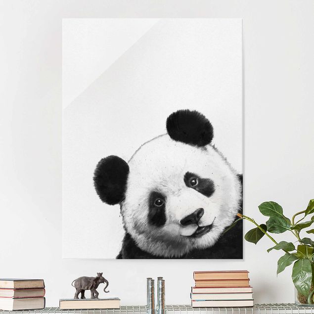 Glasschilderijen Illustration Panda Black And White Drawing