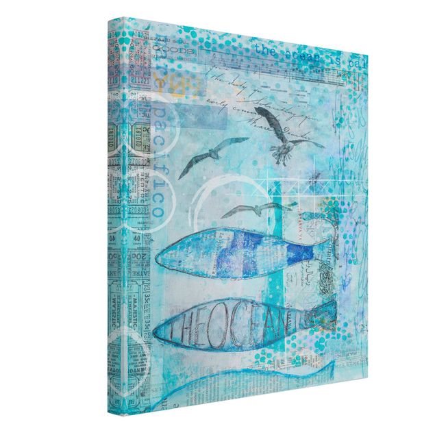 Canvas schilderijen Colourful Collage - Blue Fish