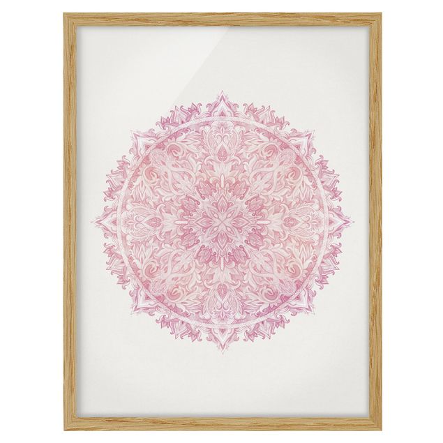 Ingelijste posters Mandala WaterColours Rose Ornament Light Pink
