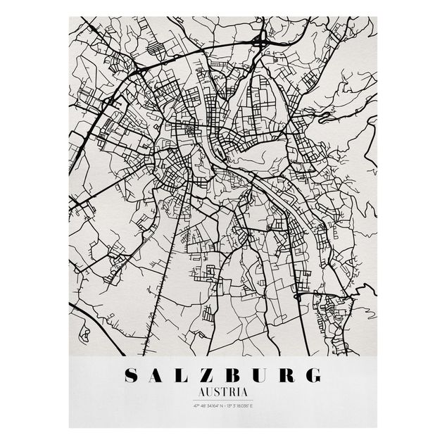 Canvas schilderijen Salzburg City Map - Classic