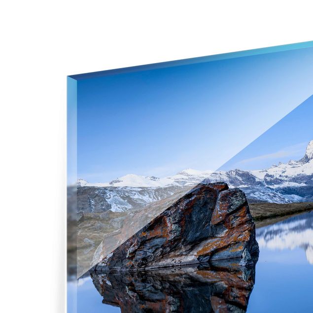 Glasschilderijen Stellisee Lake In Front Of The Matterhorn