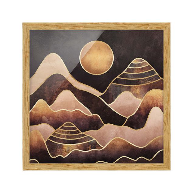 Ingelijste posters Golden Sun Abstract Mountains