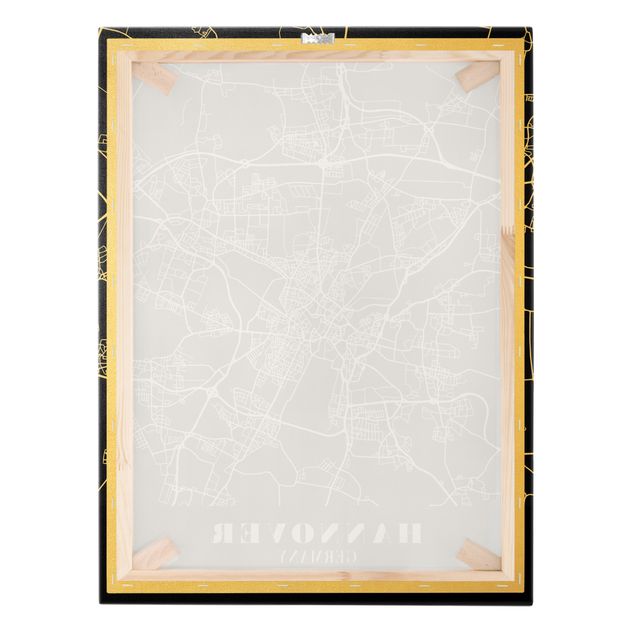 Canvas schilderijen - Goud Hannover City Map - Classic Black