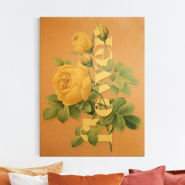 Canvas schilderijen - Goud Florale Typography - Flower