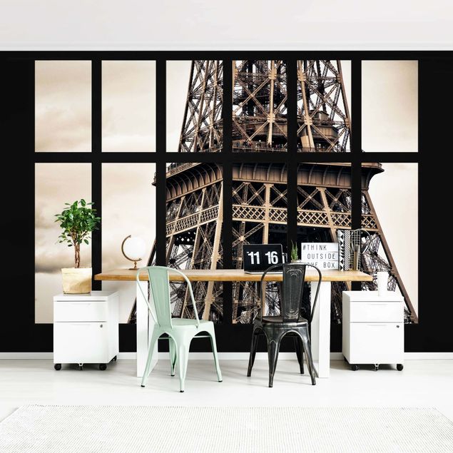 Fotobehang Window Eiffel Tower Paris