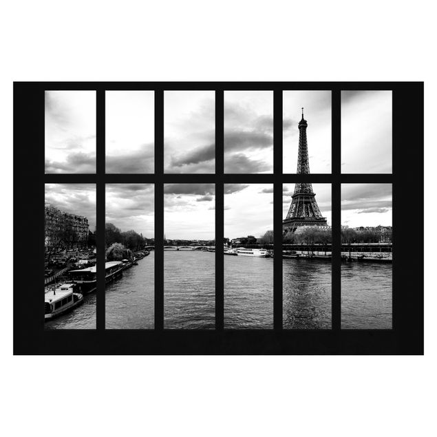 Fotobehang Window Eiffel Tower Seine Paris