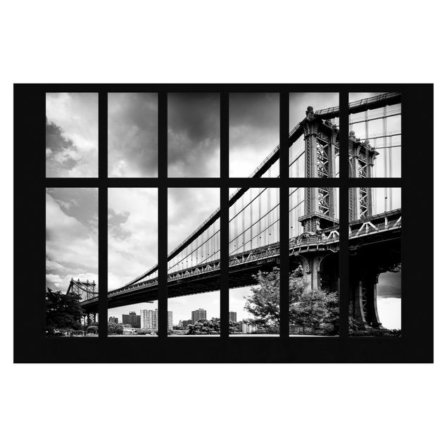 Fotobehang Window Manhattan Bridge NY