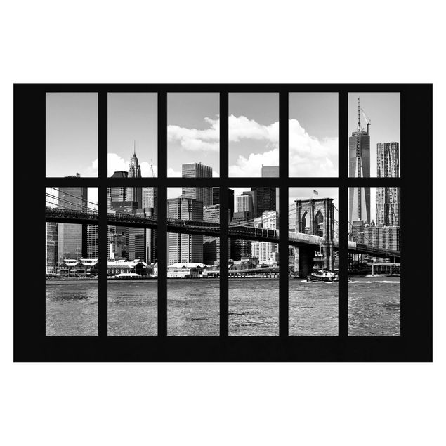 Fotobehang Window New York Brooklyn Bridge II