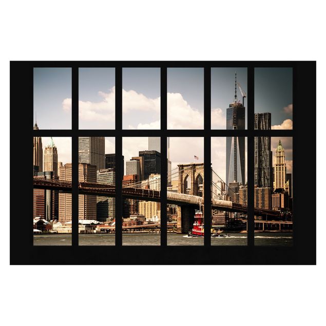 Fotobehang Window New York Brooklyn Bridge