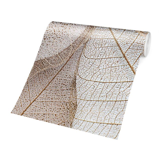 Fotobehang Delicate Leaf Structure In Gold