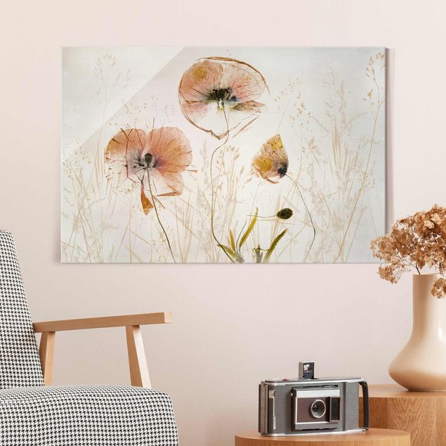 Glas Magnetboard Dried Poppy Flowers With Delicate Grasses