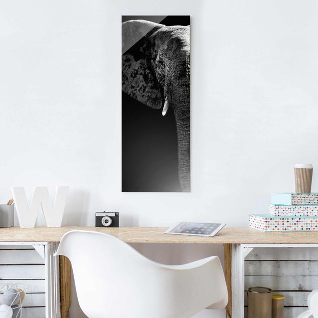 Glasschilderijen African Elephant black & white